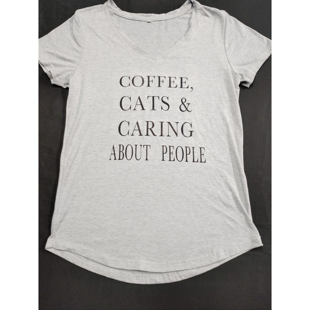Shein Gray 'Coffee, Cats & Caring About People' Graphic Tee - Unbranded